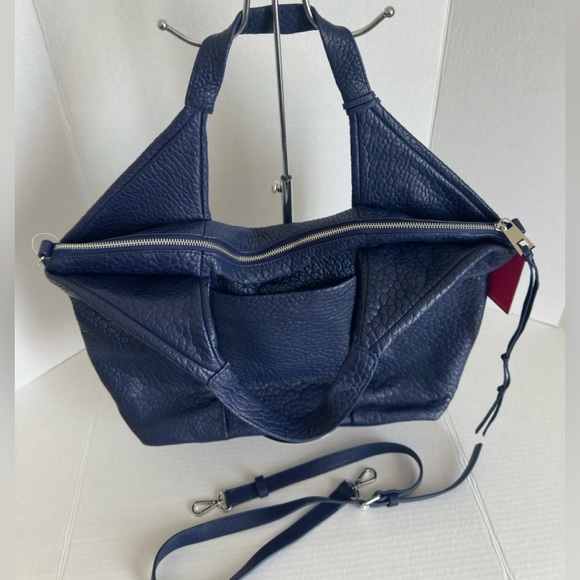 NWT Vince Camuto Lamb Leather Pleated Convertible Tote Blue Shoulder Bag - Picture 5 of 16